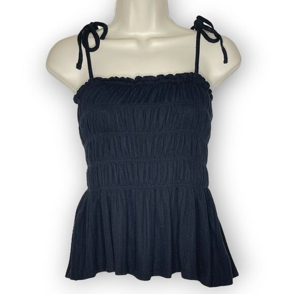 Cotton On Black Square Neck Tie Strap Smocked Mini Cami Tank Top Women’s Small - Picture 1 of 10